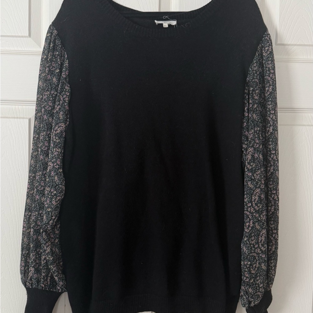 Entro Black Sweater with Patterned Sleeves